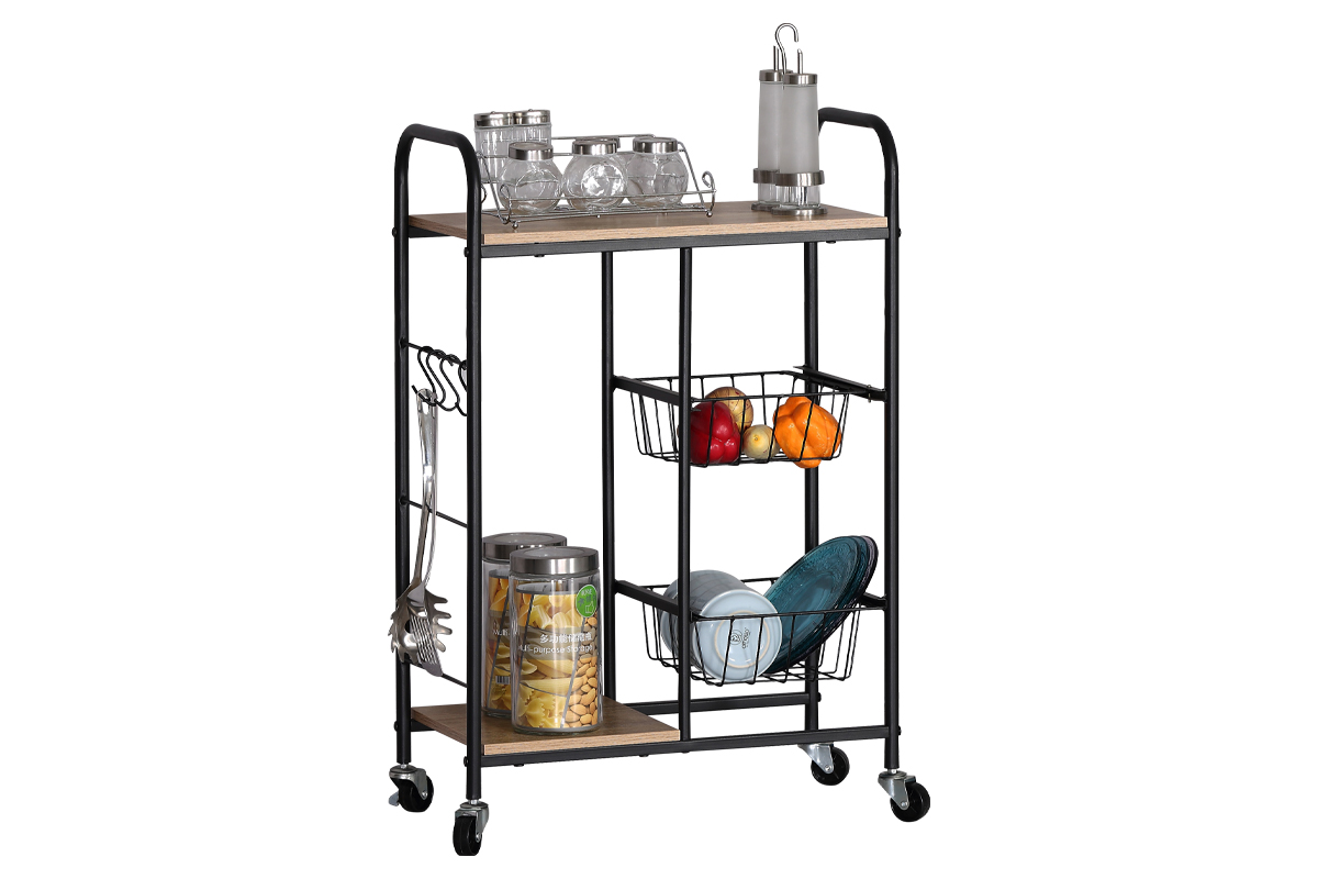 Τρόλεϊ Siros sonoma με 2 ράφια και 2 θήκες 57x30x85εκ. μαύρος σκελετός μεταλλικός με ροδάκια