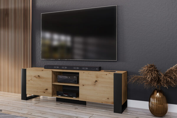 Έπιπλο τηλεόρασης 6265 Arlisan Oak- Black με 2 ντουλάπια 3 ράφια 160x36,5x51εκ. μελαμίνης - Image 2