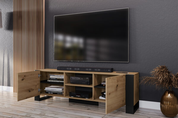 Έπιπλο τηλεόρασης 6265 Arlisan Oak- Black με 2 ντουλάπια 3 ράφια 160x36,5x51εκ. μελαμίνης - Image 3