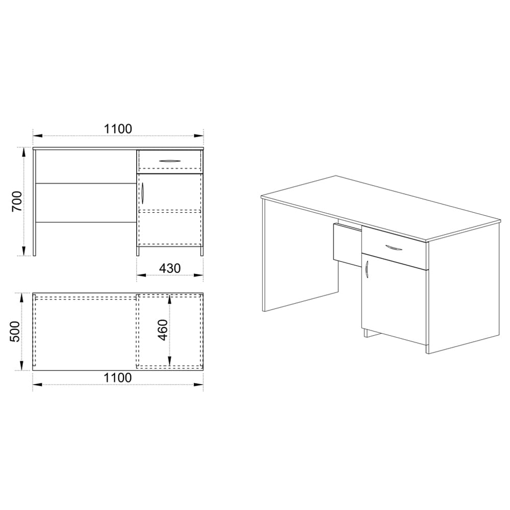 Γραφείο Bill-3023 Ξύλινο Oak Sonoma Dark 1 Συρτάρι 1 Ντουλάπι 110x50x70εκ. - Image 2