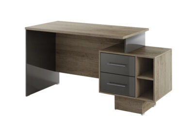 Γραφείο Grand-47 αναστρέψιμο Arwen Oak 2 συρτάρια MDF Gray cobalt 2 ράφια 148x60x75εκ. μελαμίνης