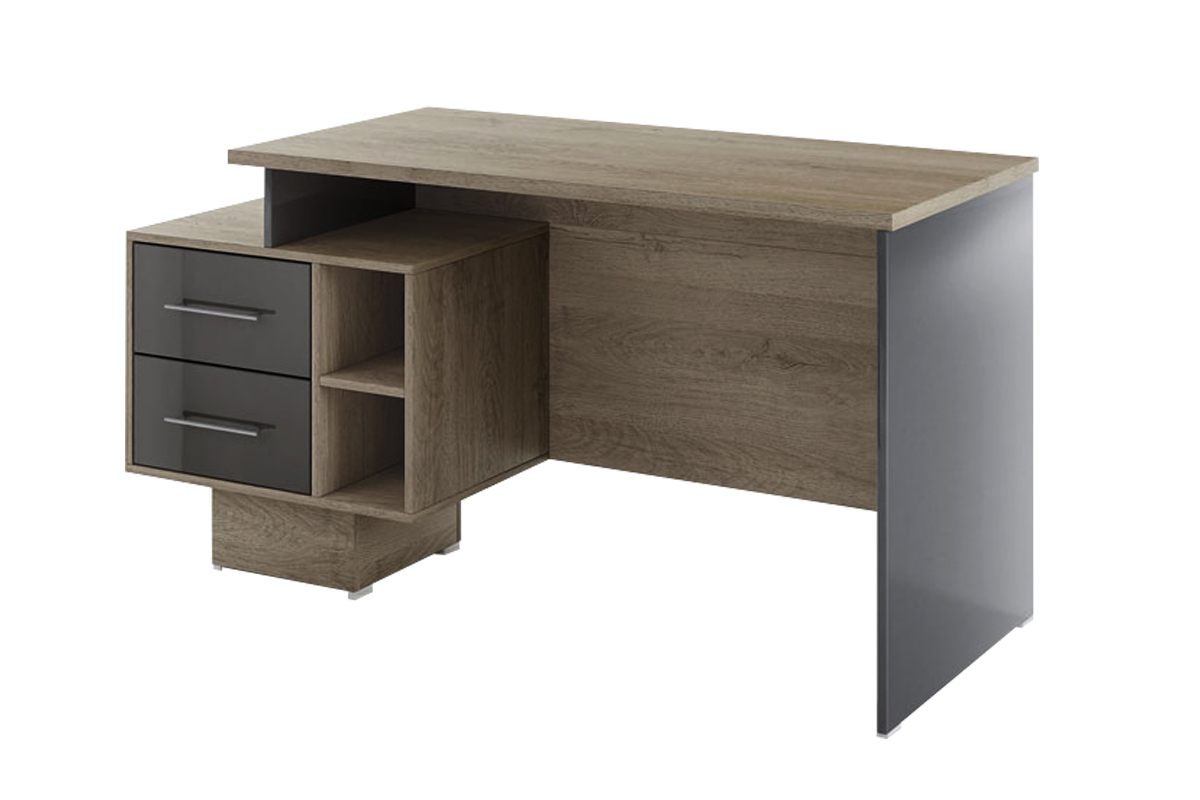 Γραφείο Grand-47 αναστρέψιμο Arwen Oak 2 συρτάρια MDF Gray cobalt 2 ράφια 148x60x75εκ. μελαμίνης - Image 2