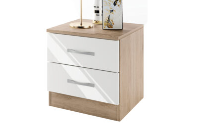 Κομοδίνο 3055 Ξύλινο Arwen Oak -White Polish με 2 συρτάρια 40x35,5x41εκ.