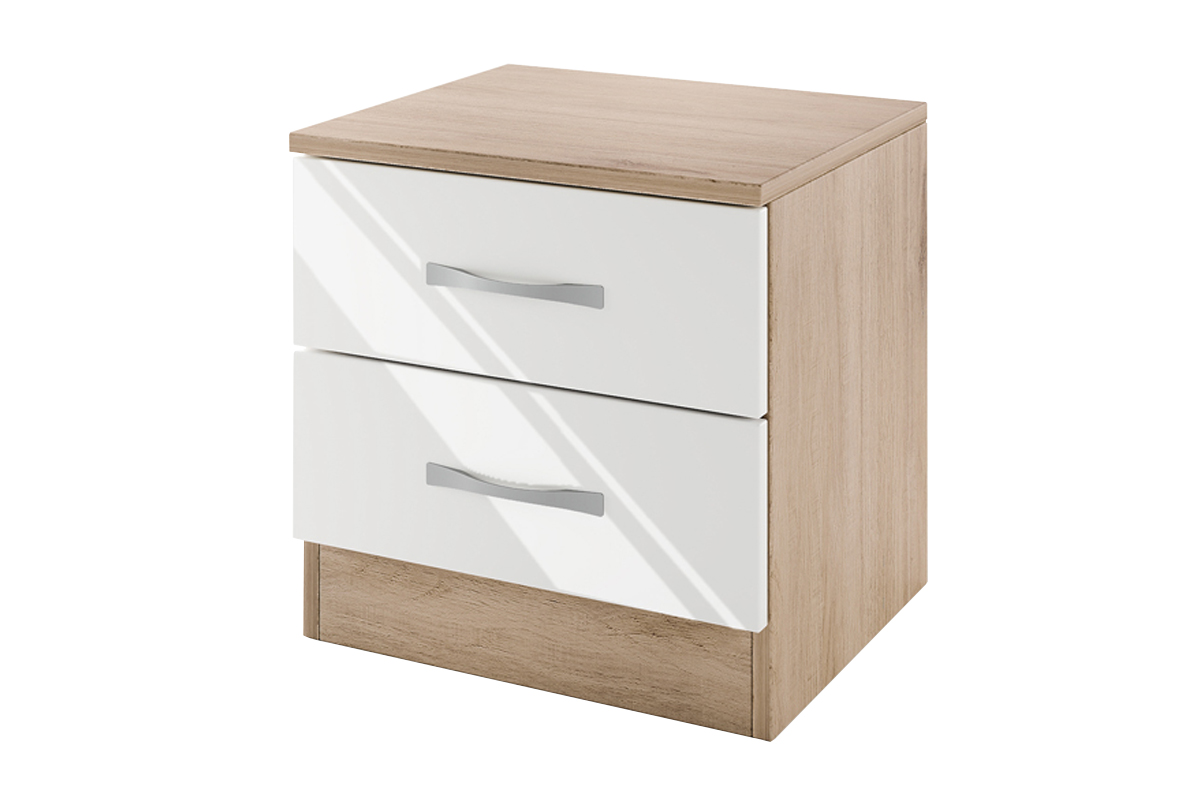 Κομοδίνο 3055 Ξύλινο Arwen Oak -White Polish με 2 συρτάρια 40x35,5x41εκ. - Image 2