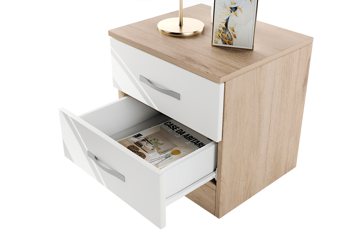 Κομοδίνο 3055 Ξύλινο Arwen Oak -White Polish με 2 συρτάρια 40x35,5x41εκ. - Image 3