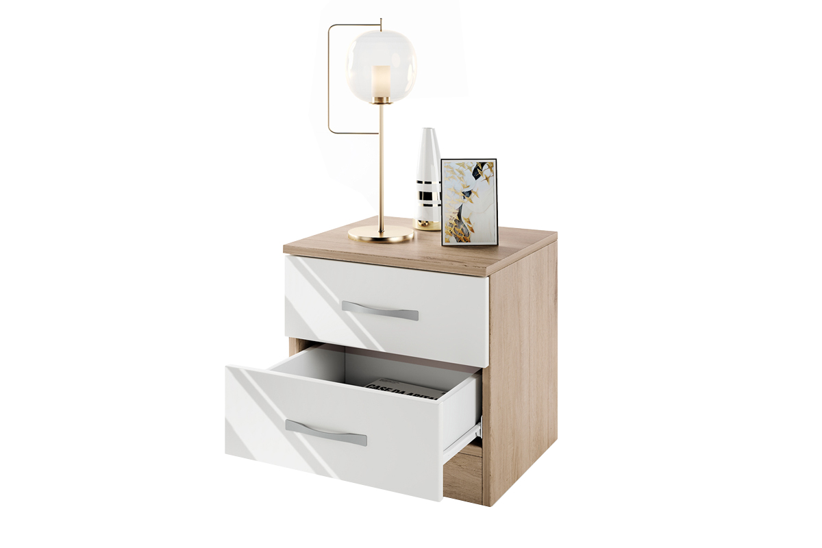 Κομοδίνο 3055 Ξύλινο Arwen Oak -White Polish με 2 συρτάρια 40x35,5x41εκ. - Image 4