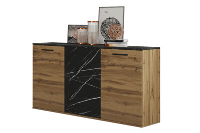 Μπουφές 3071 Ξύλινο Dakota Oak- Murble Petra με 3 πόρτες 138x42,5x76εκ.