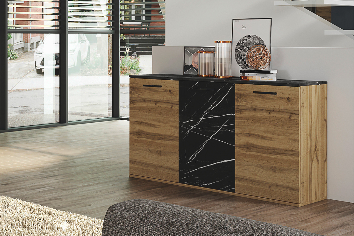 Μπουφές 3071 Ξύλινο Dakota Oak- Murble Petra με 3 πόρτες 138x42,5x76εκ. - Image 2