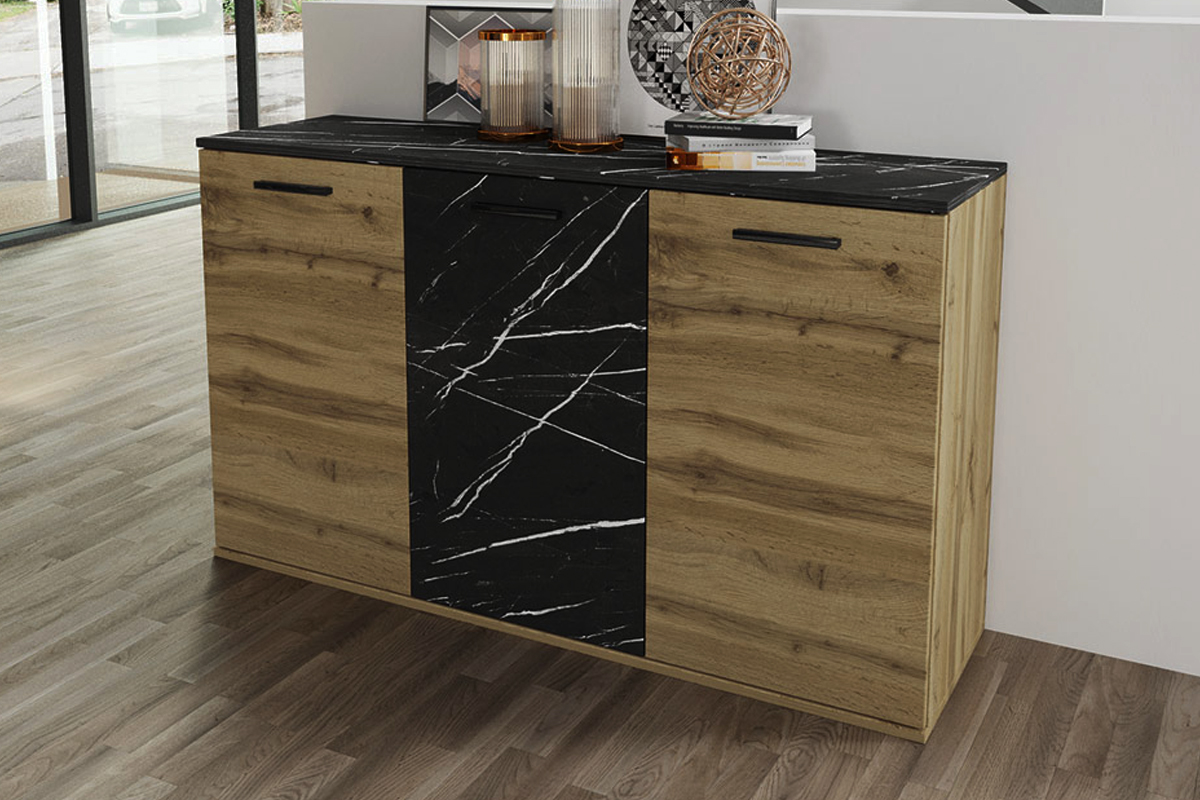 Μπουφές 3071 Ξύλινο Dakota Oak- Murble Petra με 3 πόρτες 138x42,5x76εκ. - Image 3