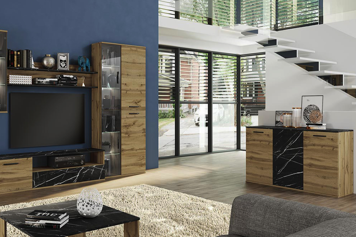 Μπουφές 3071 Ξύλινο Dakota Oak- Murble Petra με 3 πόρτες 138x42,5x76εκ. - Image 4