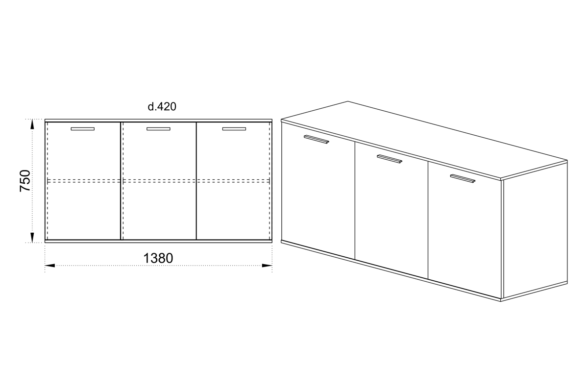 Μπουφές 3071 Ξύλινο Dakota Oak- Murble Petra με 3 πόρτες 138x42,5x76εκ. - Image 5
