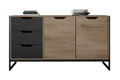 Μπουφές 3080 Ξύλινο Arwen Oak- Graphite με 2 πόρτες 3 συρτάρια 2 ράφια 160,5x40,5x80εκ. μαύρος μεταλλικός σκελετός