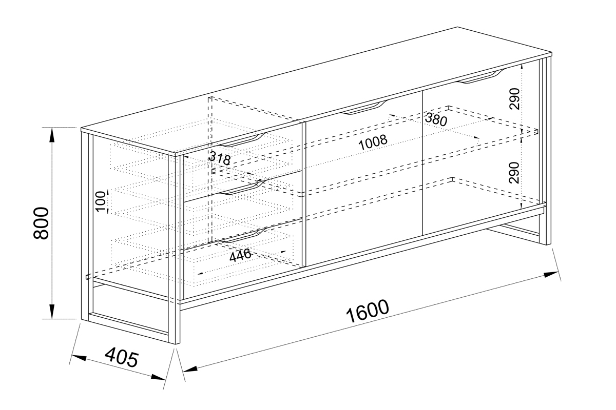 Μπουφές 3080 Ξύλινο Arwen Oak- Graphite με 2 πόρτες 3 συρτάρια 2 ράφια 160,5x40,5x80εκ. μαύρος μεταλλικός σκελετός - Image 3