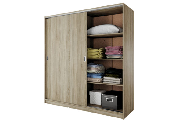 Ντουλάπα ξύλινη City 1009 συρόμενη Oak Sonoma -Oak Sonoma με 4 ράφια-1 κρέμασμα 180x59x191εκ. - Image 4