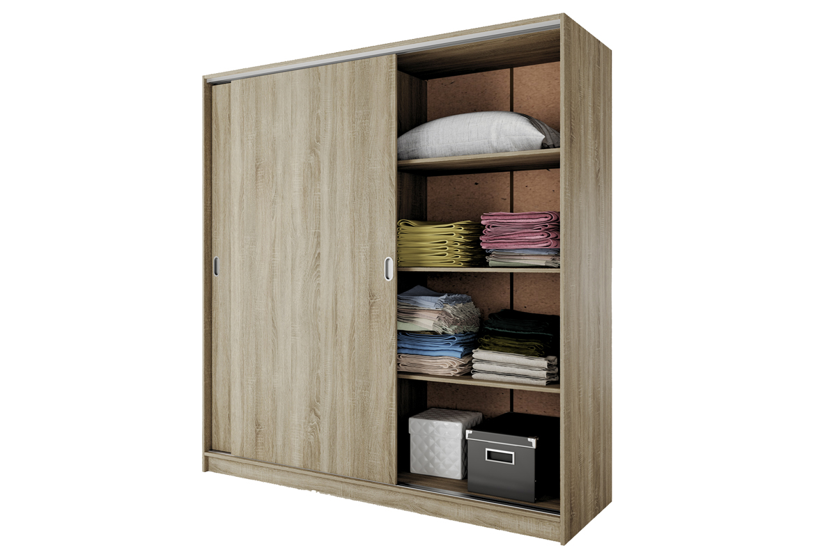 Ντουλάπα ξύλινη City 1009 συρόμενη Oak Sonoma -Oak Sonoma με 4 ράφια-1 κρέμασμα 180x59x191εκ. - Image 4