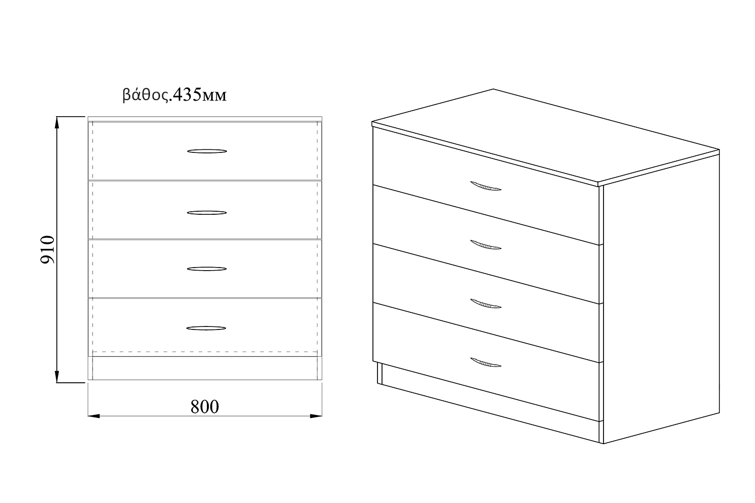 Συρταριέρα 3003 ξύλινη με 4 συρτάρια Oak Sonoma- Oak Sonoma 80x43,5x91εκ. - Image 4
