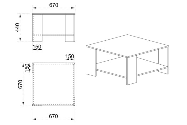 Τραπέζι σαλονιού 6260 Dakota Oak- Murble Petra με 1 ράφι 67x67x44εκ. - Image 2