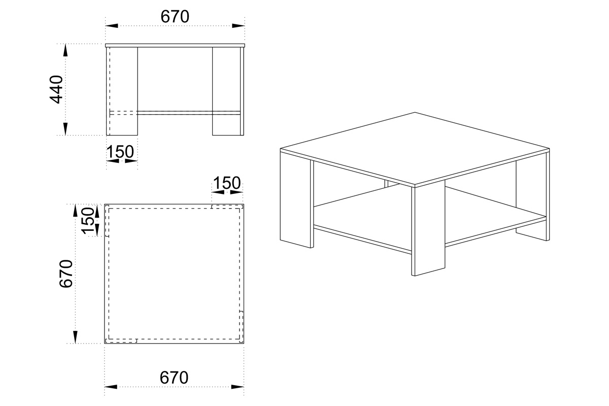 Τραπέζι σαλονιού 6260 Dakota Oak- Murble Petra με 1 ράφι 67x67x44εκ. - Image 2